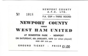 1978/79  NEWPORT COUNTY v WEST HAM UNITED   FA Cup 3rd Round    Match Ticket for sale on Ebay
