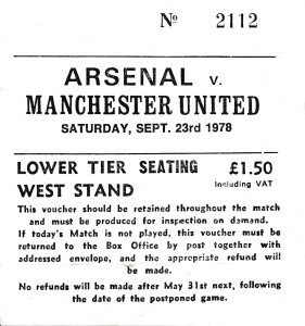 TICKET: Arsenal v Manchester United 1978/1979 for sale on Ebay