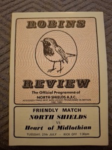 North Shields v Hearts friendly programme.  27/7/1982 for sale on Ebay