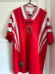 Turkey Home Football Shirt Adidas Red 1996 – Size Medium for sale on Ebay
