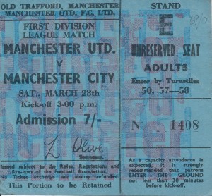 TICKET: Manchester United v Manchester City 1969/1970 for sale on Ebay