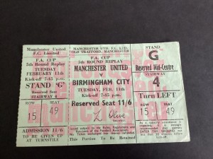 Manchester United v Birmingham ticket stub 1968 Fa cup 5th round replay complete for sale on Ebay