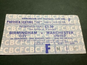 TICKET STUB- MANCHESTER UNITED v Birmingham Away 20 August 1977 for sale on Ebay