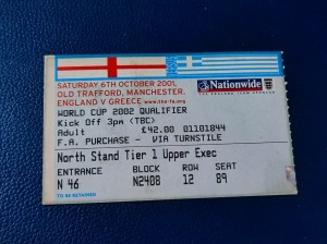 England vs Greece Ticket 2002 Old Trafford World Cup 2002 Qualifier for sale on Ebay