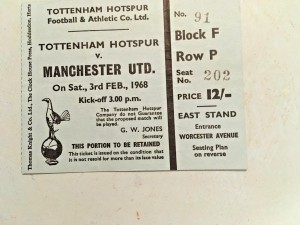 Tottenham Hotspur v Man United  sat 3rd Feb 1968 ticket for sale on Ebay