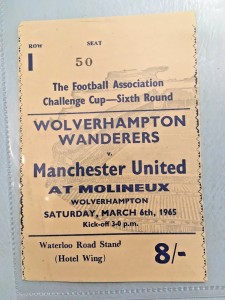 Wolverhampton Wanderers V Man United Challenge Cup 6th Round 1965 ticket stub for sale on Ebay