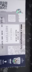 West Bromwich Albion V Birmingham City Match Day Ticket Season 2025-26 for sale on Ebay
