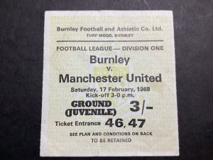 TICKET STUB- Burnley V MANCHESTER UNITED- 17 Feb 1968 for sale on Ebay