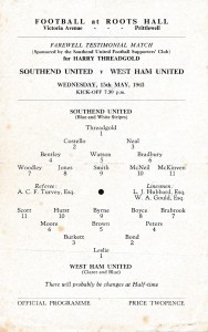 Southend United v West Ham United (Threadgold Testimonial) 1963 - single sheet for sale on Ebay