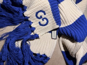 Original Gucci Chelsea Football Knitted Scarf. Cream and Blue. 100% cotton. for sale on Ebay