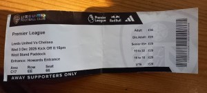 Premier League Match Ticket  Leeds United v Chelsea 2025/2026 for sale on Ebay
