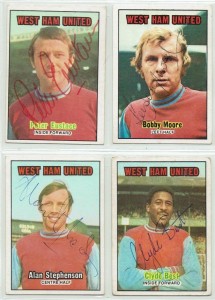 WEST HAM 1970 A&BC signed card lot BOBBY MOORE CLYDE BEST STEPHENSON EUSTACE for sale on Ebay