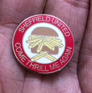 RARE SHEFFIELD UNITED 'CHIP BUTTY' COME THRILL ME AGAIN ENAMEL PIN BADGE for sale on Ebay