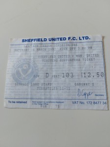 RARE SHEFFIELD UNITED v MANCHESTER UNITED FOOTBALL TICKET DIVISION ONE 1992 for sale on Ebay