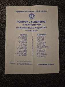 PORTSMOUTH V ALDERSHOT 1977-78  PRE SEASON FRIENDLY for sale on Ebay