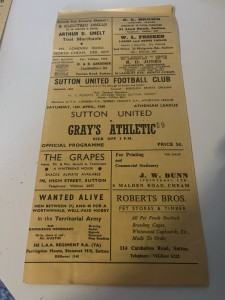 Sutton United v Grays Athletic Athenian League Match Programme Season 1959-1960 for sale on Ebay