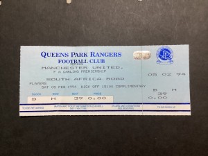 TICKET STUB- MANCHESTER UNITED v QPR away complete 5th Feb 1994 for sale on Ebay