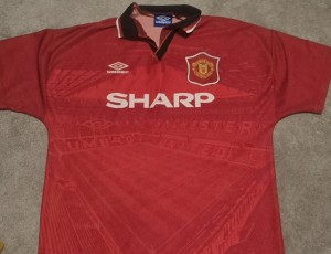 Vintage Manchester United Football Shirt Men Large Red 1994 96 Umbro Retro Sharp for sale on Ebay