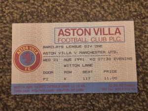 Aston Villa v Manchester United 1991/92 Match Ticket for sale on Ebay