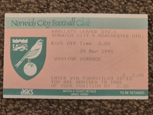 Norwich City v Manchester United Match Ticket 1991 for sale on Ebay