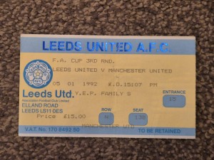 LEEDS UNITED V MANCHESTER UNITED FA CUP 3rd RD 1991-92 MATCH TICKET for sale on Ebay