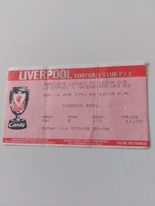 LIVERPOOL v MANCHESTER UNITED FOOTBALL TICKET DIVISION ONE 26 APRIL 1992 for sale on Ebay