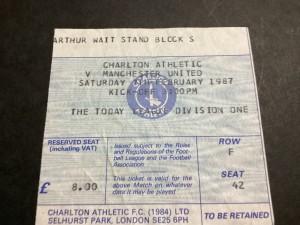 TICKET STUB- Charlton Athletic v MANCHESTER UNITED 7th Feb 1987 for sale on Ebay