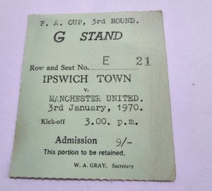Ipswich Town v Manchester United 1969/70 FA CUP 3RD ROUND TICKET STUB for sale on Ebay