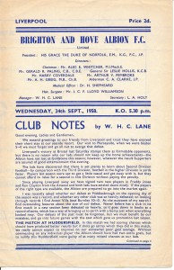 Brighton v Liverpool 1958/1959 - 4 page football programme for sale on Ebay