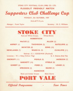 Stoke City v Port Vale (Friendly) 1959/1960 single card football programme for sale on Ebay