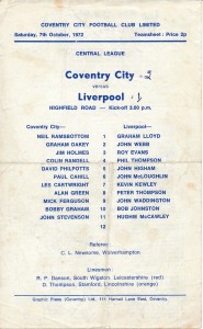 Coventry City Reserves v Liverpool (Central League) 1972/1973 for sale on Ebay