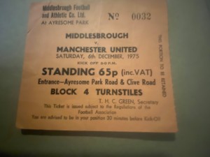 Middlesbrough v Manchester United 1975 /76 Division One League Ticket for sale on Ebay