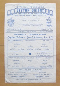 LEYTON ORIENT v IPSWICH TOWN Reserves 1955/1956 *Fair/Good Condition Programme* for sale on Ebay