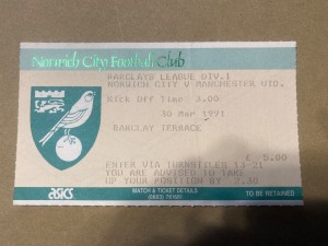Norwich v Manchester United 1990/91 Division One League Ticket for sale on Ebay
