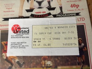 1985 SCREEN SPORT SUPER CUP TICKET STUB MANCHESTER UNITED MAN UTD V NORWICH CITY for sale on Ebay