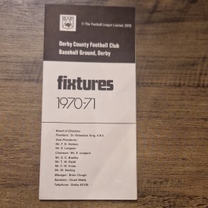 DERBY COUNTY FC Rare 1970 to 1971 FIXTURE LIST. VGC. for sale on Ebay