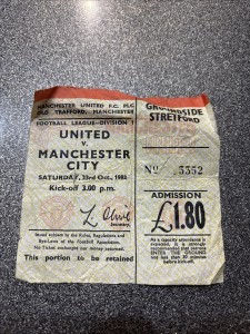 Ticket Stub From Manchester United V Manchester City 1982 League Game for sale on Ebay