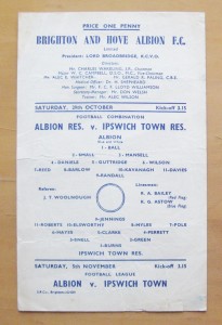 BRIGHTON v IPSWICH TOWN Reserves 1949/1950 *Good Condition Football Programme* for sale on Ebay