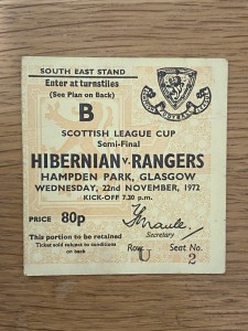 1972 Hibernian v Rangers Scottish League Cup Semi-Final Fixture Ticket for sale on Ebay