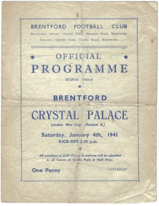 WAR TIME- BRENTFORD V CRYSTAL PALACE 1940-41 LONDON WAR CUP JANUARY 4TH 1941 for sale on Ebay