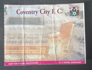 Coventry City v Manchester United ticket stub Premier League 25th August 1999 for sale on Ebay