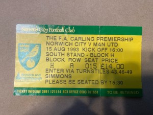 Norwich City v Manchester United 1993/94  Premier League Ticket for sale on Ebay