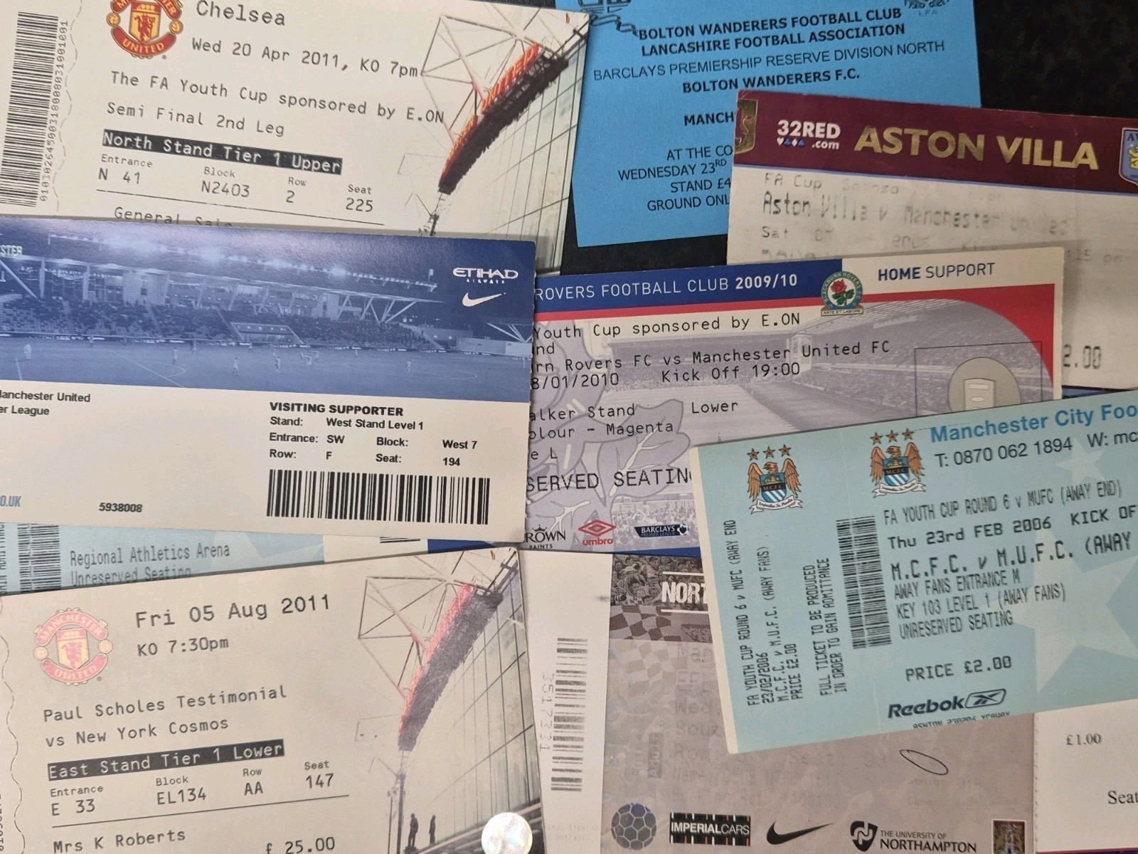 x10 TEN Various Manchester United Man Utd Ticket Stubs  for sale on Ebay