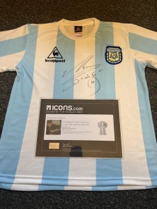 Diego Maradona SIGNED Retro Argentina Shirt +  ICONS COA Messi for sale on Ebay