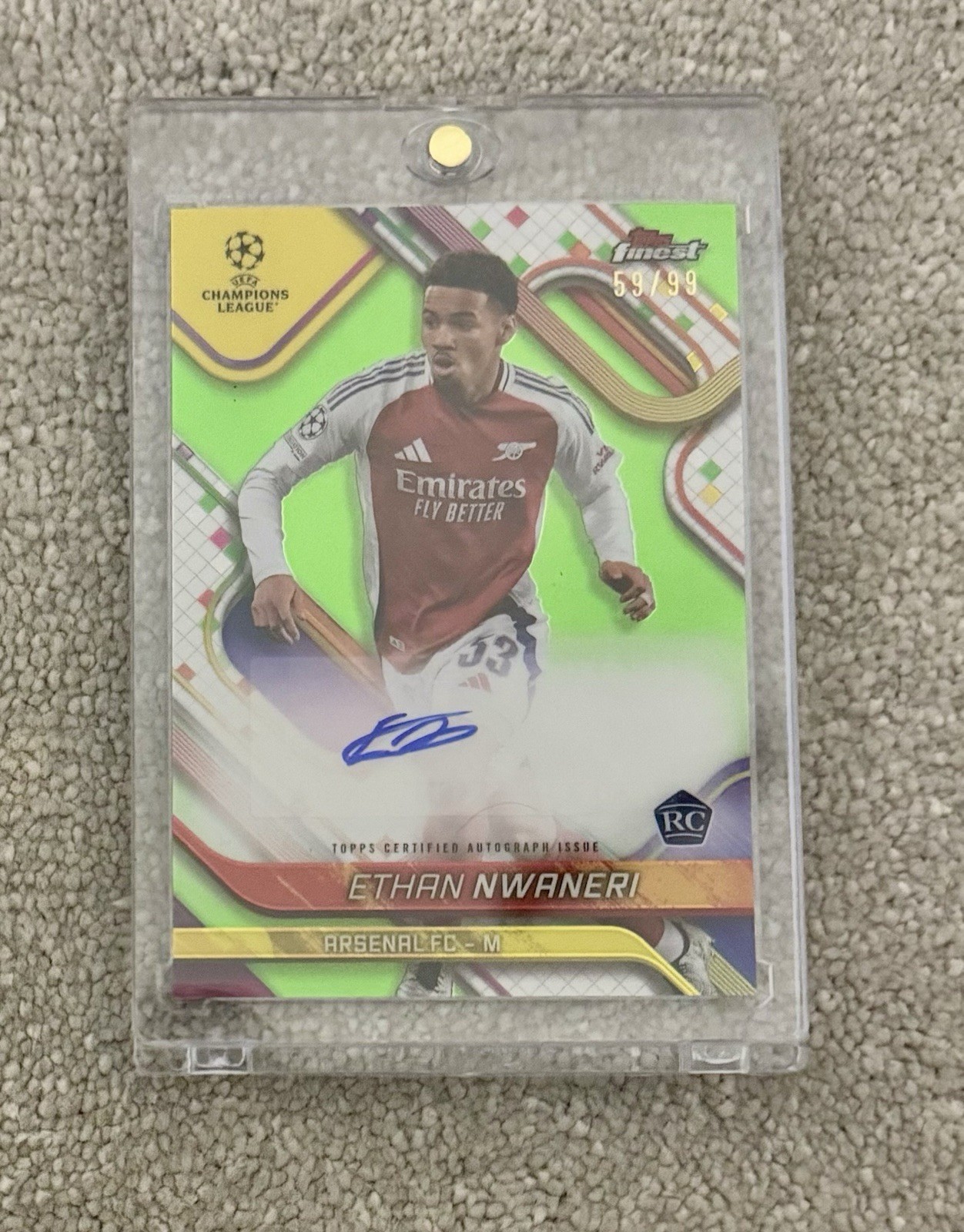 Ethan Nwaneri RC Auto /99 Topps Finest Arsenal Wonderkid Autograph Variation for sale on Ebay