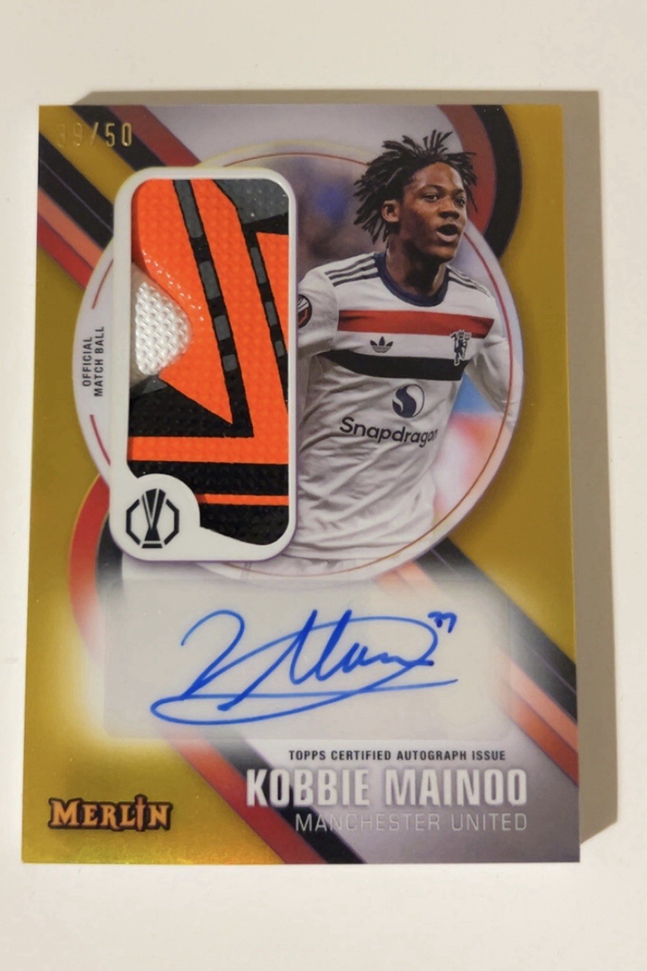 Kobbie Mainoo Match Ball Auto Patch Topps Merlin UCC 24/25 Manchester United for sale on Ebay