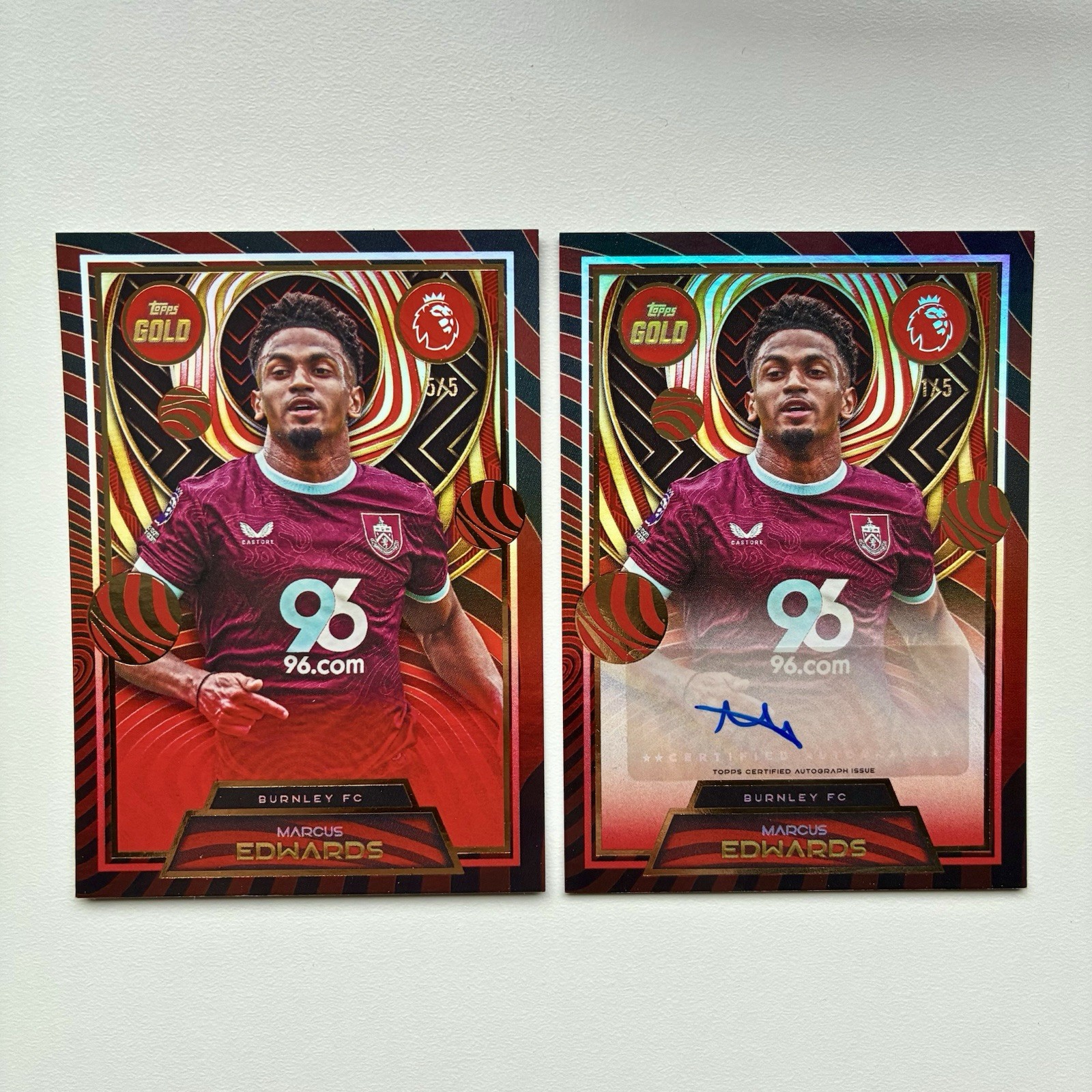 Topps Gold Premier League Marcus Edwards Auto /5 + Red Parallel /5 Burnley for sale on Ebay