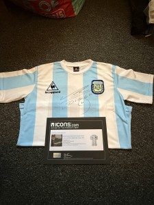 Diego Maradona SIGNED Retro Argentina Shirt +  ICONS COA Messi for sale on Ebay