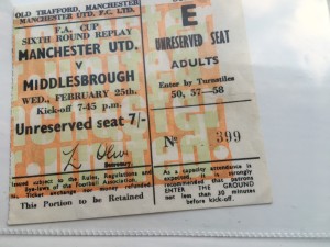 Man United v Middlesbrough FA cup 1969/70 ticket for sale on Ebay