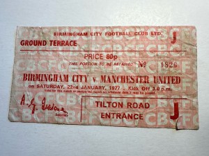 Birmingham City v Manchester United ticket stub season 1976-1977 for sale on Ebay